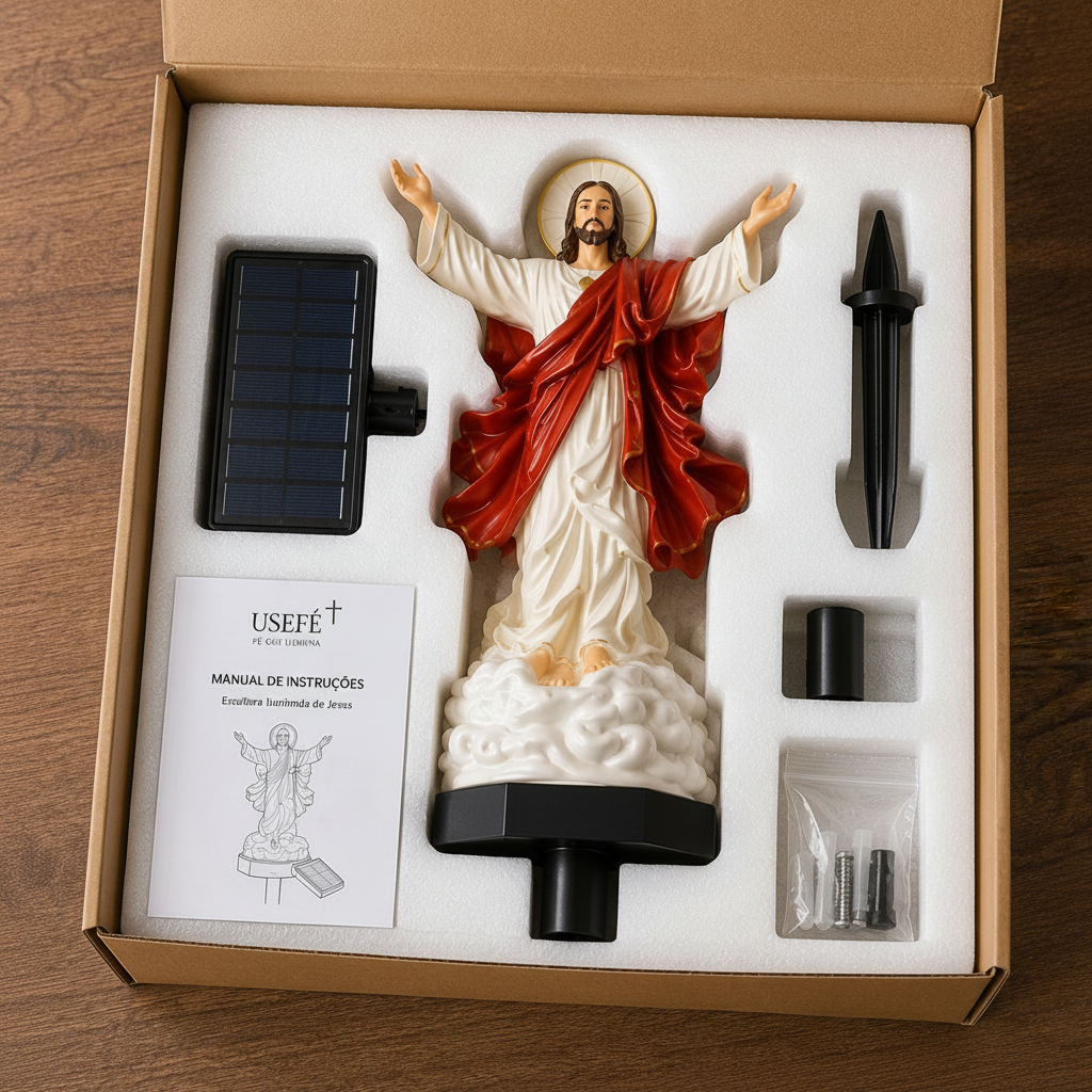 Kit completo da escultura iluminada dentro da caixa